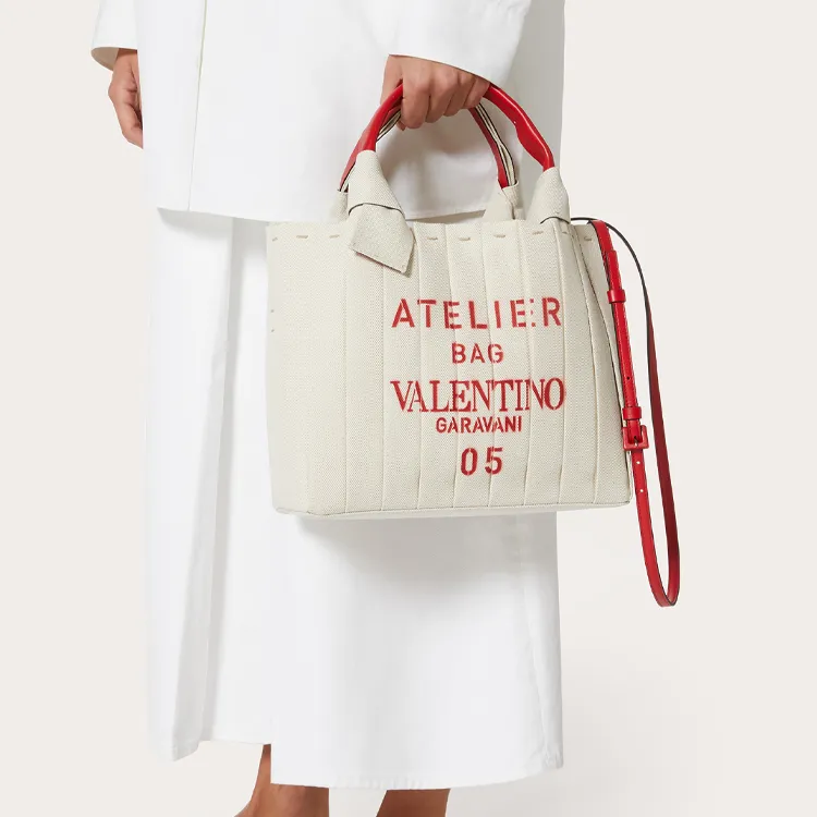 Valentino Canvas Bag Tote, Handbag, Shoulder Bag Small Size Women's White-4