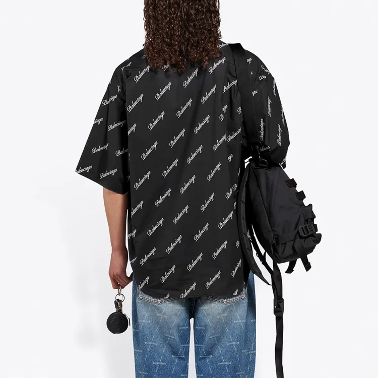 Balenciaga Allover Script Logo Button Down Shirt-4