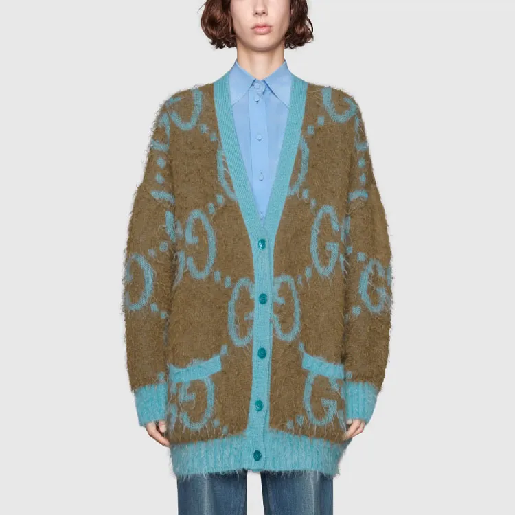 GUCCI Sweater Women's Blue Brown Multicolor-2