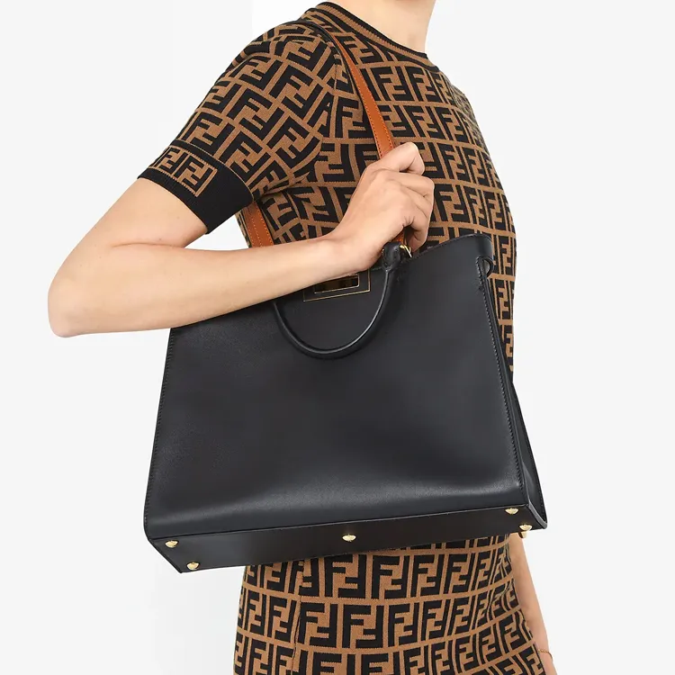 FENDI PeekabooX-Tote Collection Leather Tote Bag Shopping Bag Shoulder Bags Handbags Small Size Women's Black-4