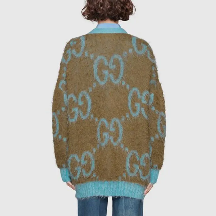 GUCCI Sweater Women's Blue Brown Multicolor-3