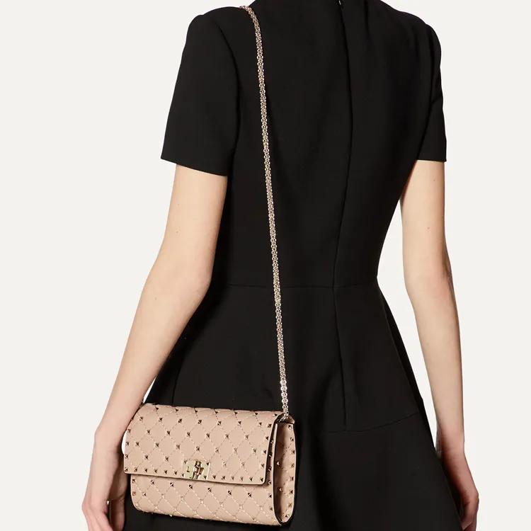 Valentino Sheepskin Chain Bag Shoulder Bag Women's Nude Pink-4
