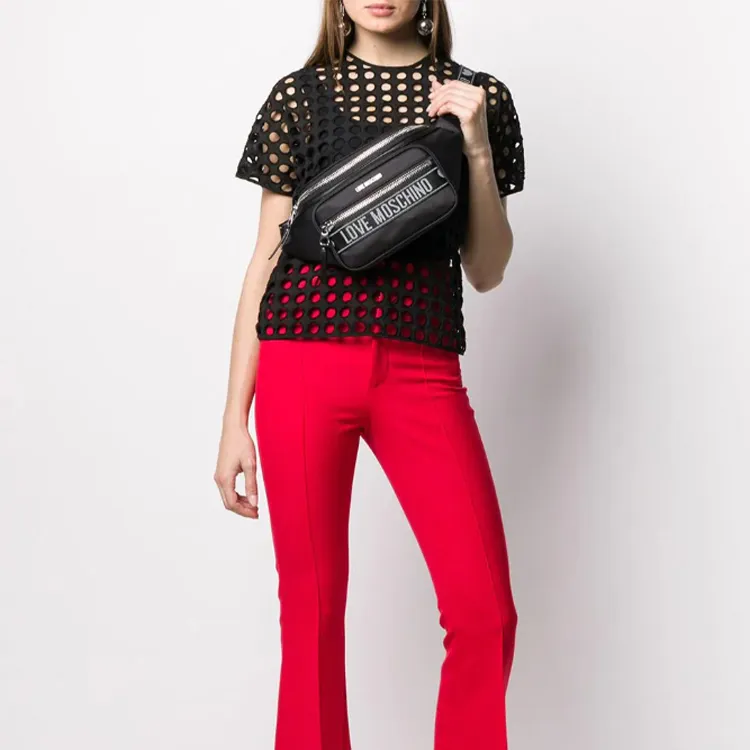 MOSCHINO Nylon Fabric Crossbody Bag Fanny Pack Women's Black-4
