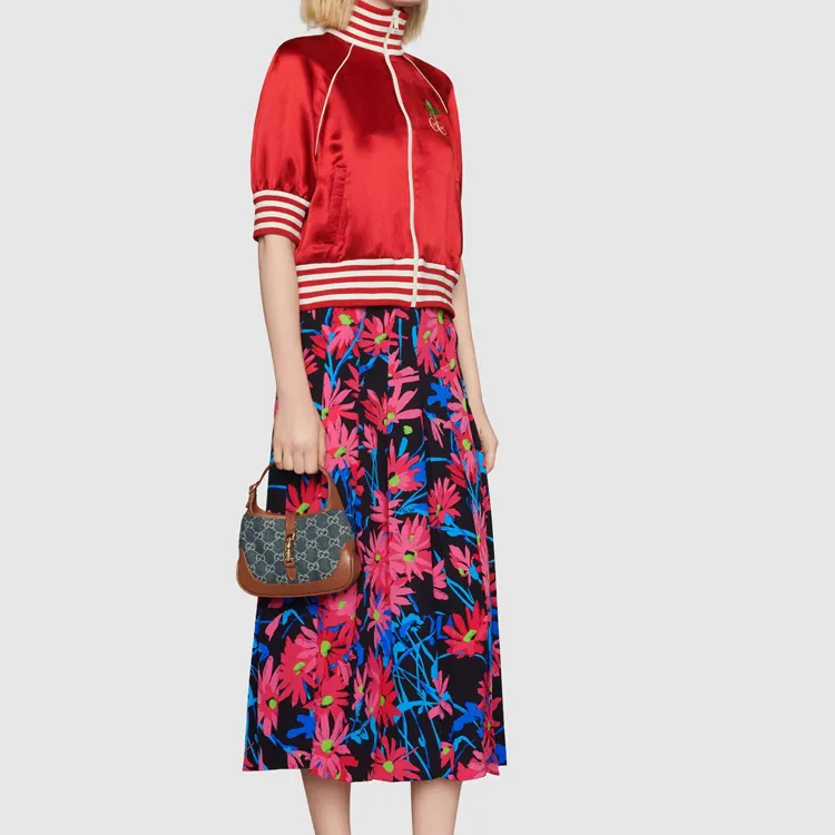 GUCCI Jackie 1961 Canvas With Leather Trim Canvas Bag Crescent Shoulder Bag Shoulder Bag Women's Gray Blue Multicolor-10