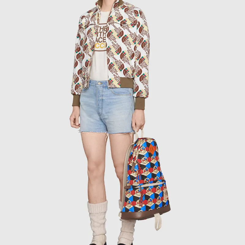 GUCCI The North Face Collaboration Recycled Nylon With Leather Backpack Medium Size Unisex Multicolor-10