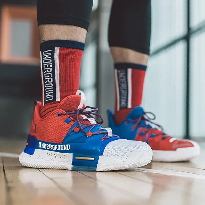 PEAK Taichi Flashing Anti Slip Wear Resistant Low Top Basketball Shoes Red Blue-6