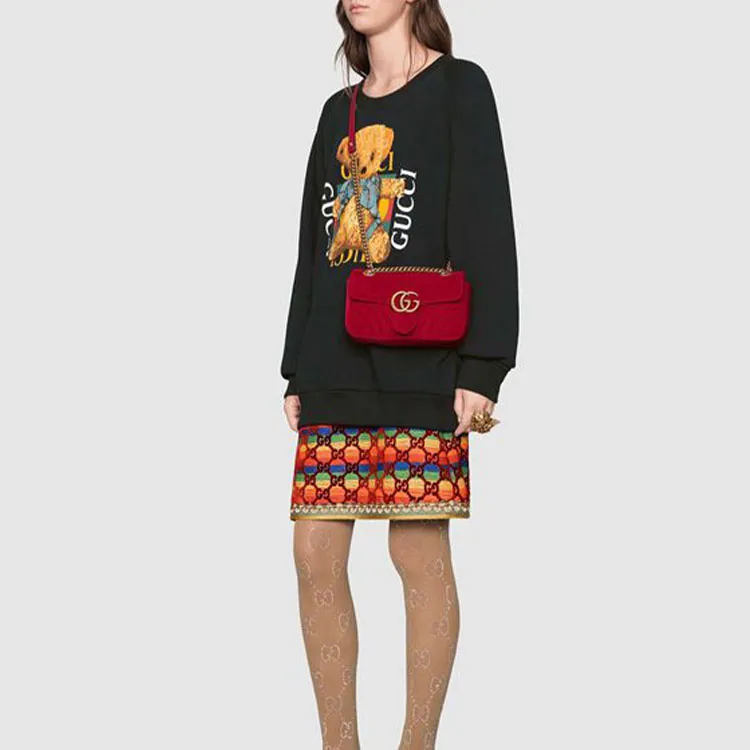 GUCCI GG Marmont Quilted Velvet Crossbody Bag Shoulder Bag Women's Red-6