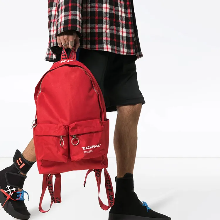 OFF WHITE Polyester Backpack Unisex Red-3