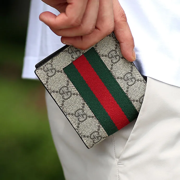 GUCCI Canvas With Leather Wallet Men's Ebony/Brown-5