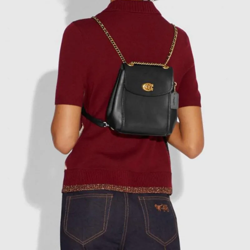 COACH Parker Cow Leather Backpack Mini Women's Black-5