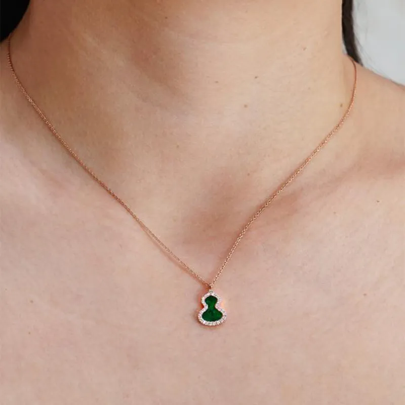 Qeelin Wulu Necklace Collection Rose 18k Gold Necklaces Women's Green-4