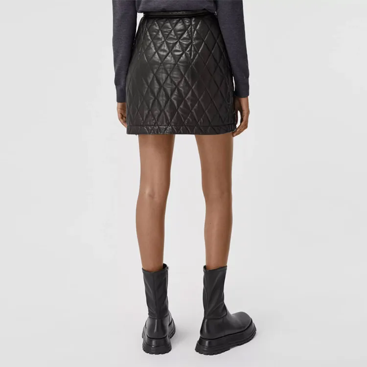 Burberry Leather Short Skirts Women's Black-3