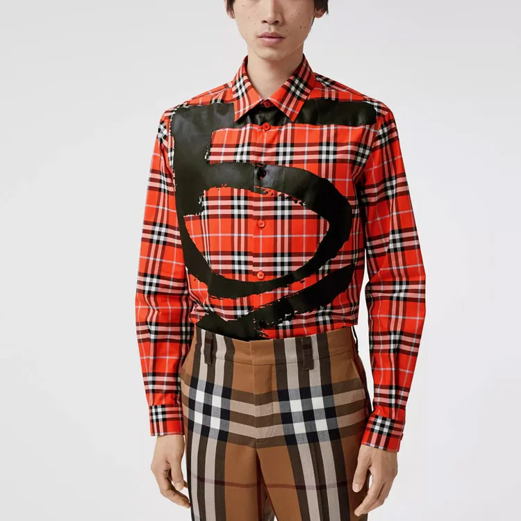 Burberry Shirts Men Orange Red-2