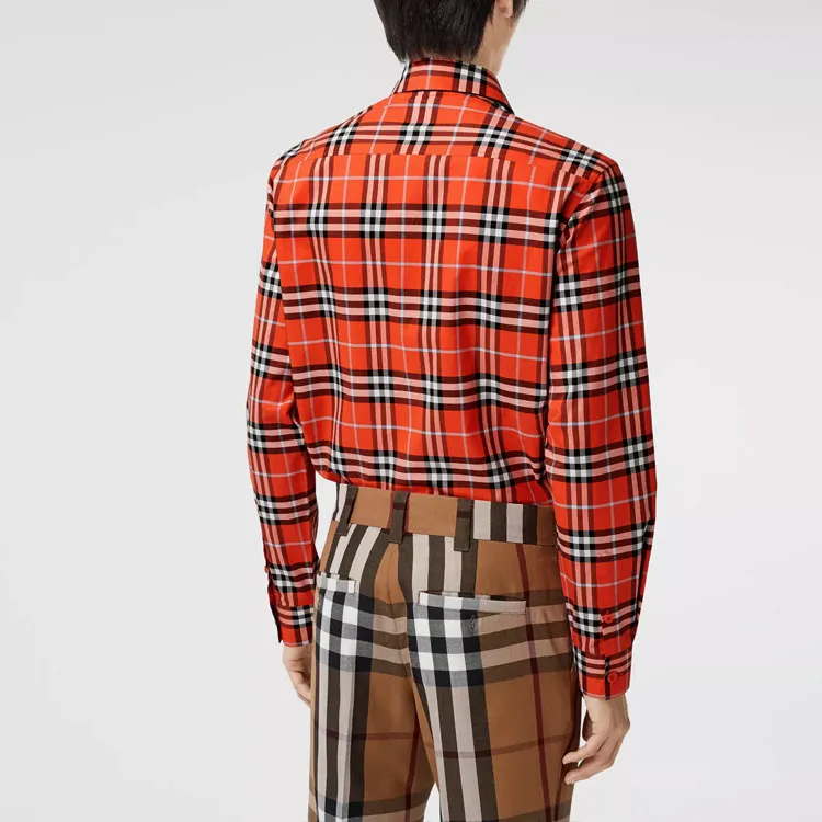 Burberry Shirts Men Orange Red-3