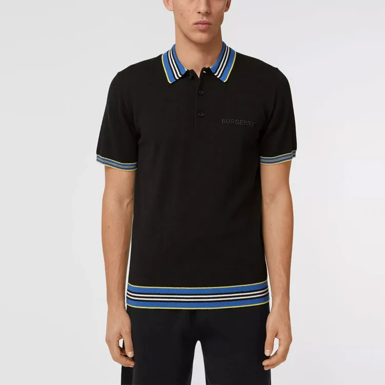 Burberry Mens Logo Stripe Casual Short Sleeve Polo Shirt Black-2