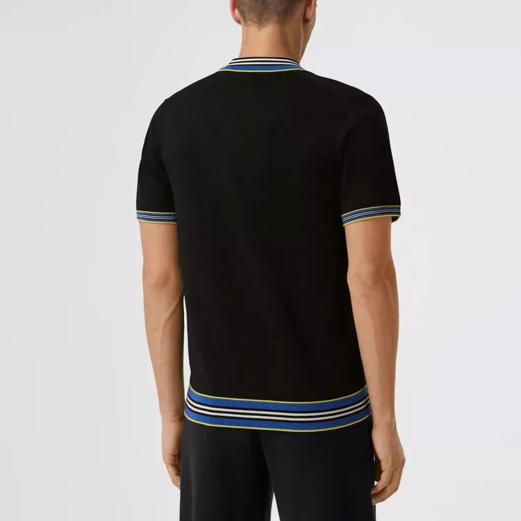 Burberry Mens Logo Stripe Casual Short Sleeve Polo Shirt Black-3
