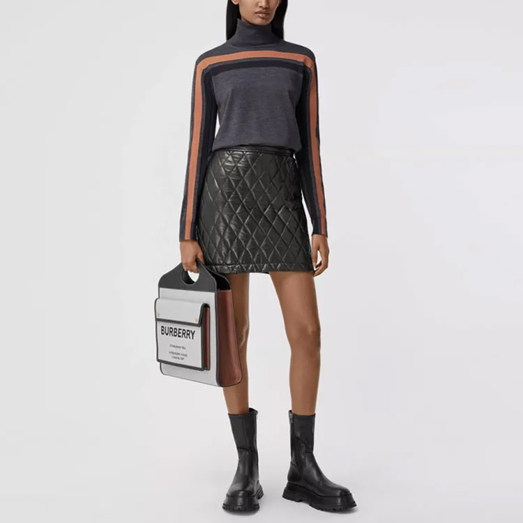 Burberry Leather Short Skirts Women's Black-2