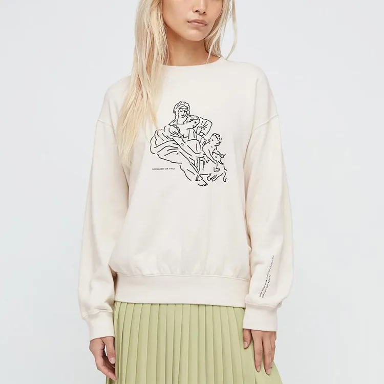 UNIQLO LUFUGONGBOWUGUAN Crew Neck Loose Fit Regular Sweatshirt Women's Light Beige-2