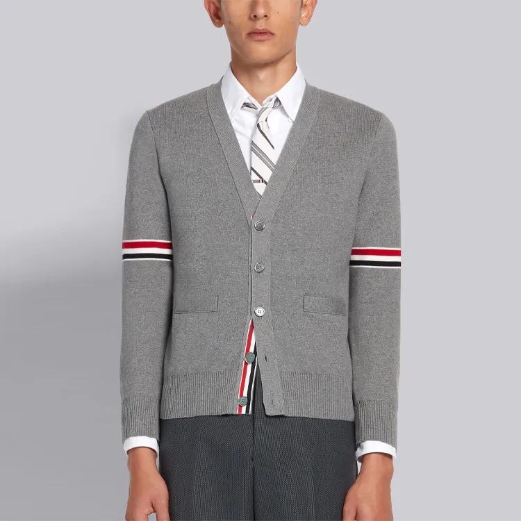 THOM BROWNE 4 Bar Stripe V Neck Cardigan-1