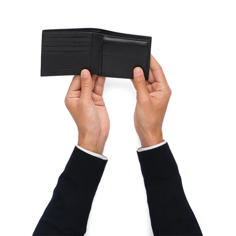 PRADA Calfskin Wallet Men's Black-5