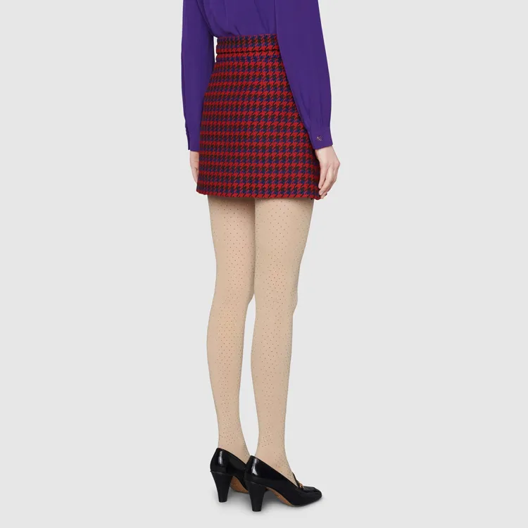 GUCCI Houndstooth Pleated Mini Skirt Blue-2