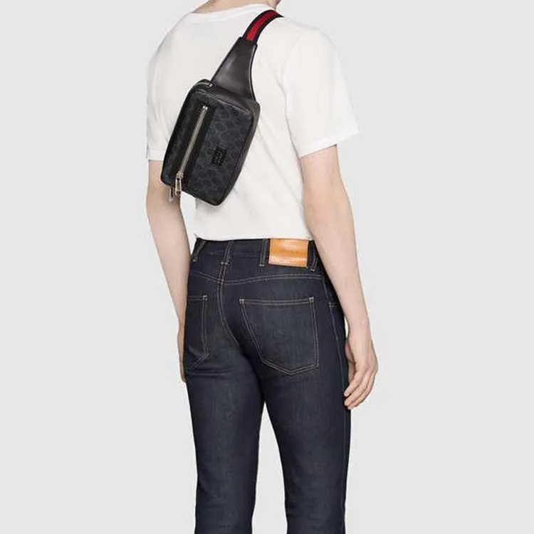GUCCI Canvas With Leather Sling Bag, One Shoulder, Crossbody, Fanny Pack Men's Black-5