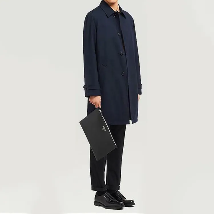 PRADA Leather Clutch Large Size Men's Black-5
