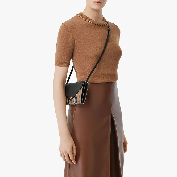 Burberry Vintage Cow Leather Clutches Crossbody Bag Shoulder Bag Women's Black-5