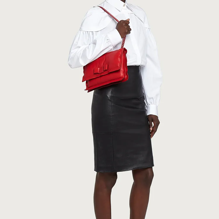 FERRAGAMO Cow Leather Pillow Bag Chain Crossbody Bag Shoulder Bag Women's Red-4
