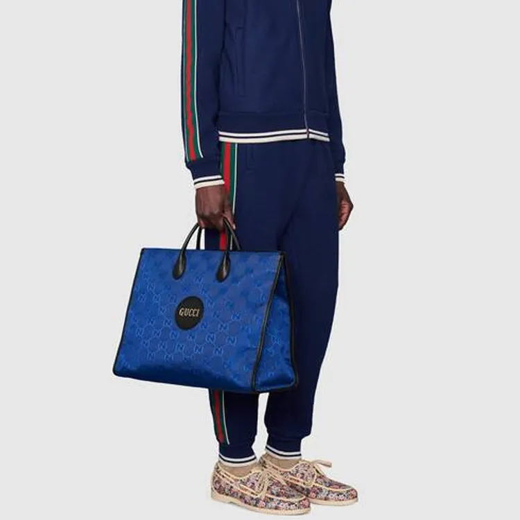 GUCCI Off The Grid Nylon With Leather Tote Bag, Shopping Bag, Handbag Unisex Blue-7