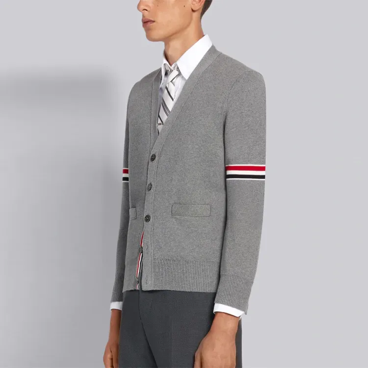 THOM BROWNE 4 Bar Stripe V Neck Cardigan-3