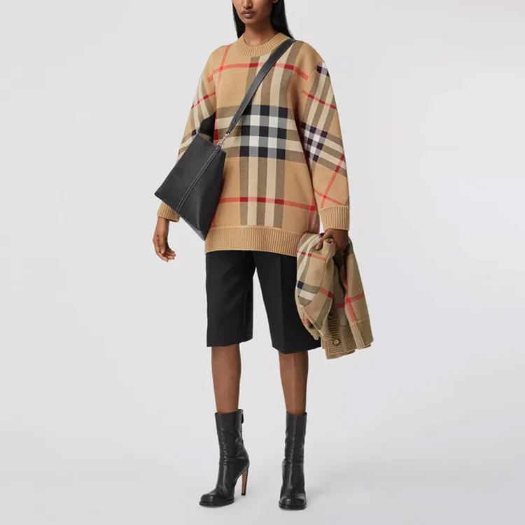 Burberry Check Technical Merino Wool Jacquard Sweater 'Archive Beige'-3
