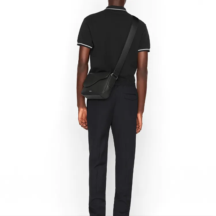 DIOR Cow Leather Saddle Bag Messenger Bag Crossbody Bag Shoulder Bag Men's Black-6