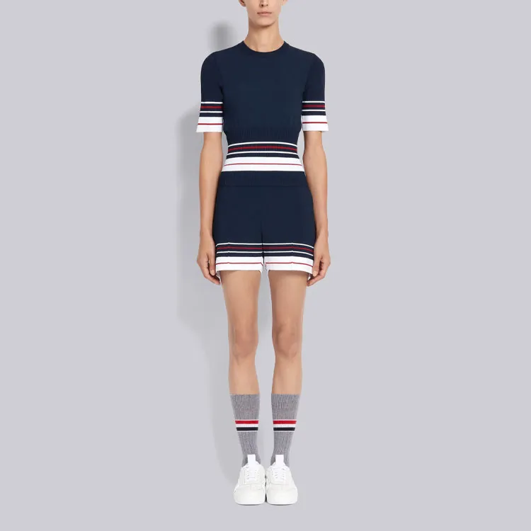THOM BROWNE Double Cricket Stripe Pintuck Shorts-1