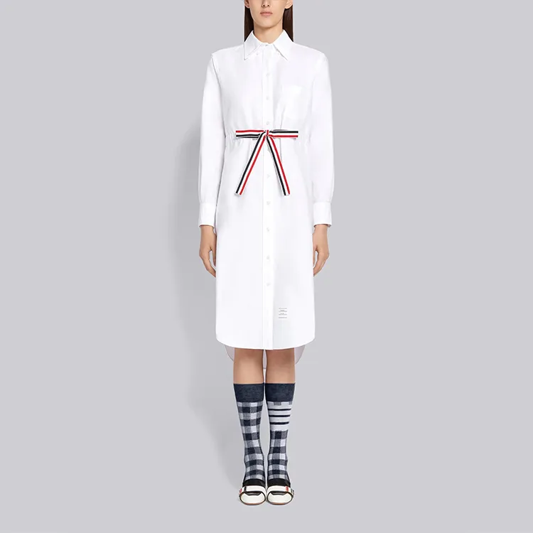 THOM BROWNE Grosgrain Belt Oxford Shirt Dress-1