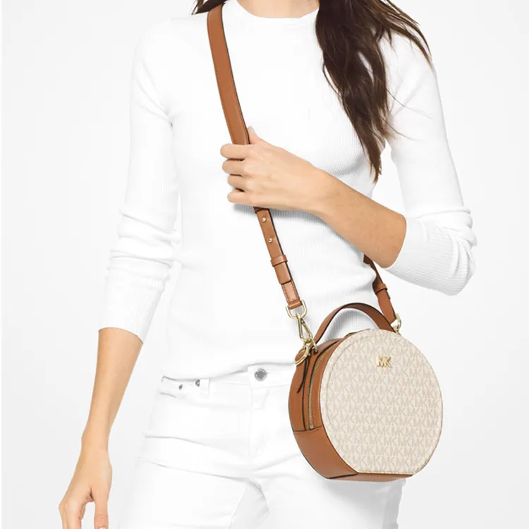 MICHAEL KORS Delaney Cow Leather One Shoulder Handbag Crossbody Bag Medium Size Women's White Brown Multicolor-3