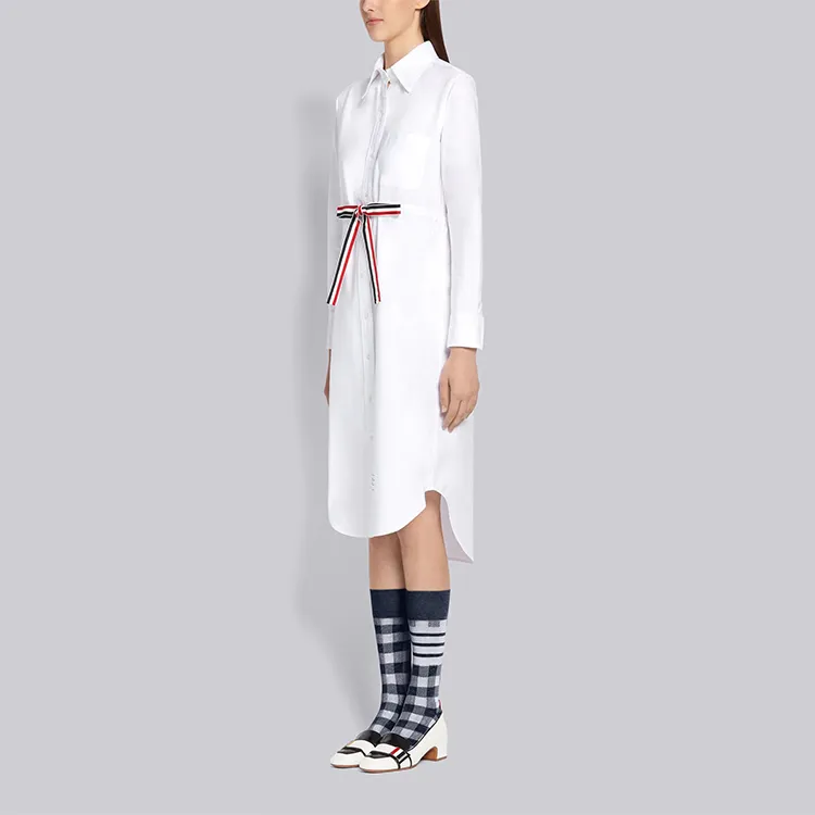 THOM BROWNE Grosgrain Belt Oxford Shirt Dress-3