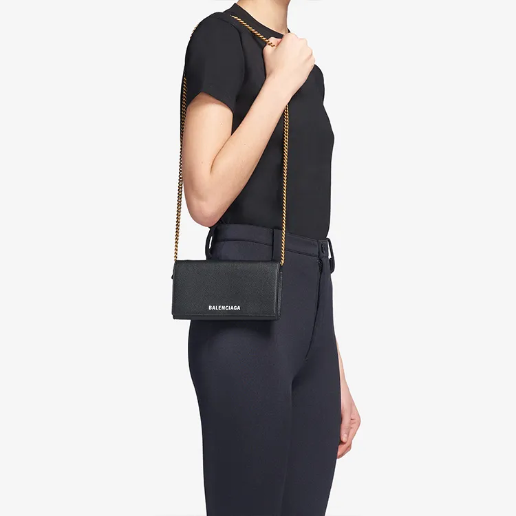 Balenciaga Ville Cow Leather Wallet Crossbody Bag Women's Black-5