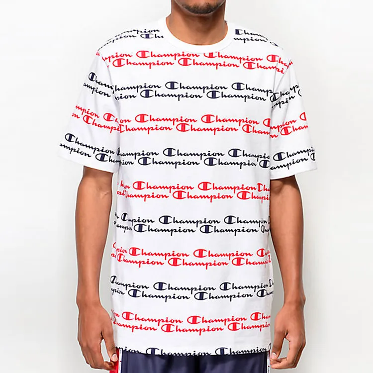 Champion Crew Neck Fitted Straight Short Sleeved T Shirt US Version Unisex Red Blue-2