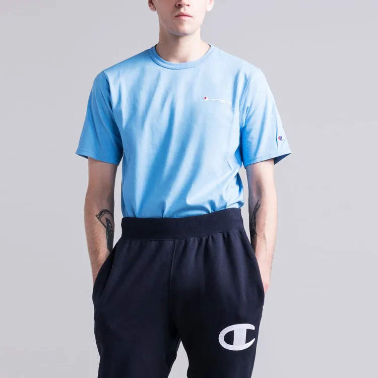 Champion Crew Neck Fitted Straight Short Sleeved T Shirt US Version Unisex Light Blue-4