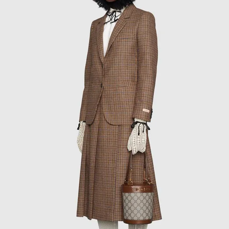GUCCI Horsebit 1955 Canvas With Leather Bucket Bag, Handbag, Shoulder Bag Women's Ebony & Brown-5