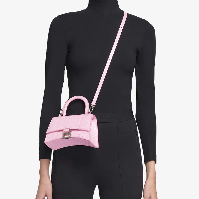 Balenciaga Cow Leather Hourglass Bag Shoulder Bag Crossbody Bag Handbag Mini Women's Pink-5