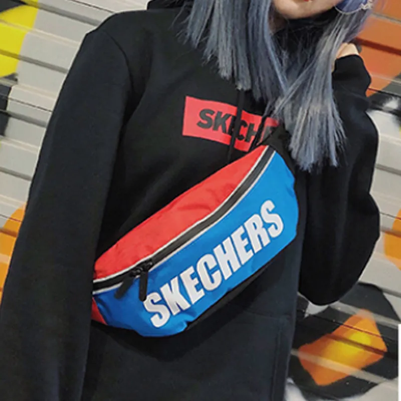 Skechers Polyamide Sling Bag, Crossbody Bag, Fanny Pack Trumpets Unisex Color Block Red Blue-3
