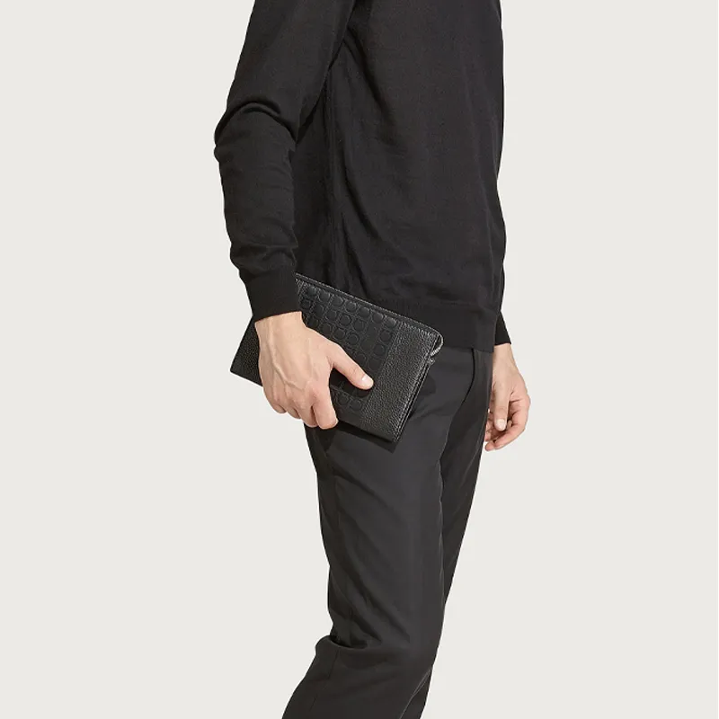 FERRAGAMO Cow Leather Clutch Regular Men's Black-4
