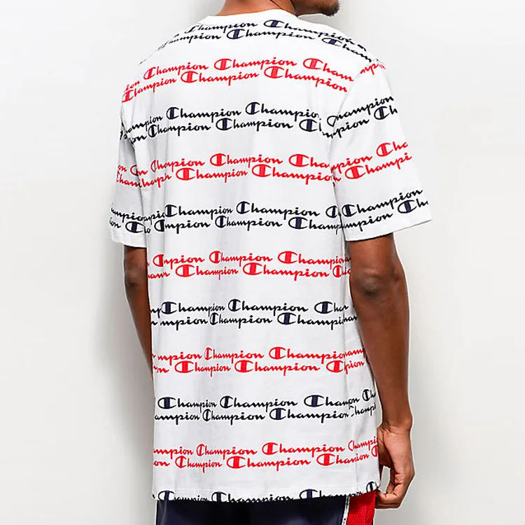 Champion Crew Neck Fitted Straight Short Sleeved T Shirt US Version Unisex Red Blue-3