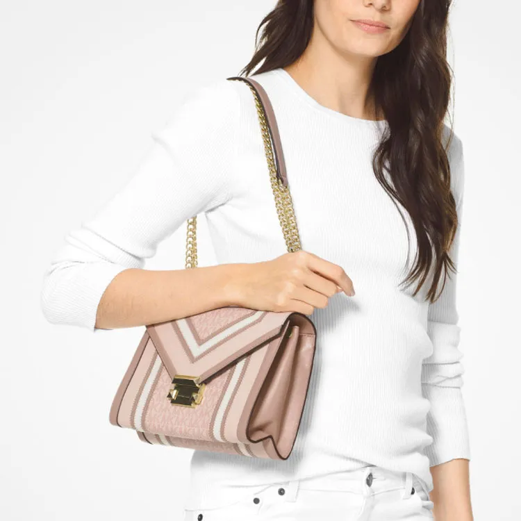 MICHAEL KORS MK Whitney Cow Leather Envelope Bag, Shoulder Bag, Crossbody Bag Tubas Women's Pink White-4