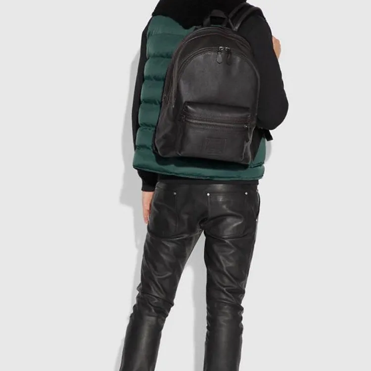 COACH Academy Litchi Grain Leather Backpack Large Size Men's Black-4