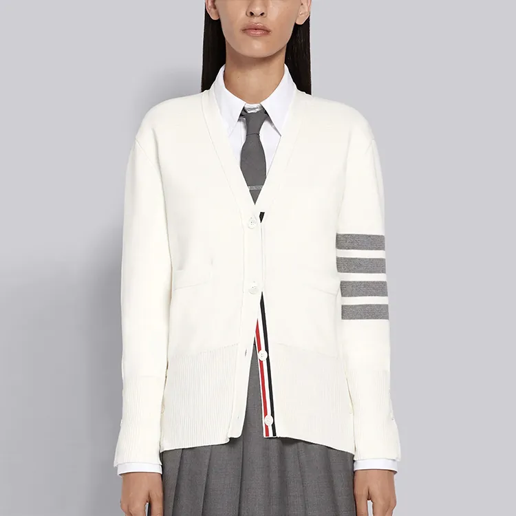 THOM BROWNE 4 Bar V Neck Cardigan-2