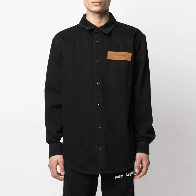 PALM ANGELS Curved Logo Denim Shirt-1