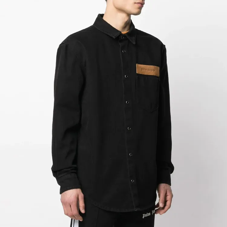 PALM ANGELS Curved Logo Denim Shirt-3
